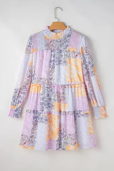 'Calla' Frill Bloom Printed Mini Dress - Celes Fashion